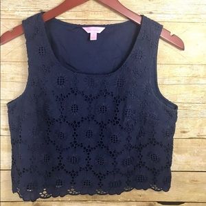 Lilly Pulitzer Navy Eyelet Crop Top SZ 8